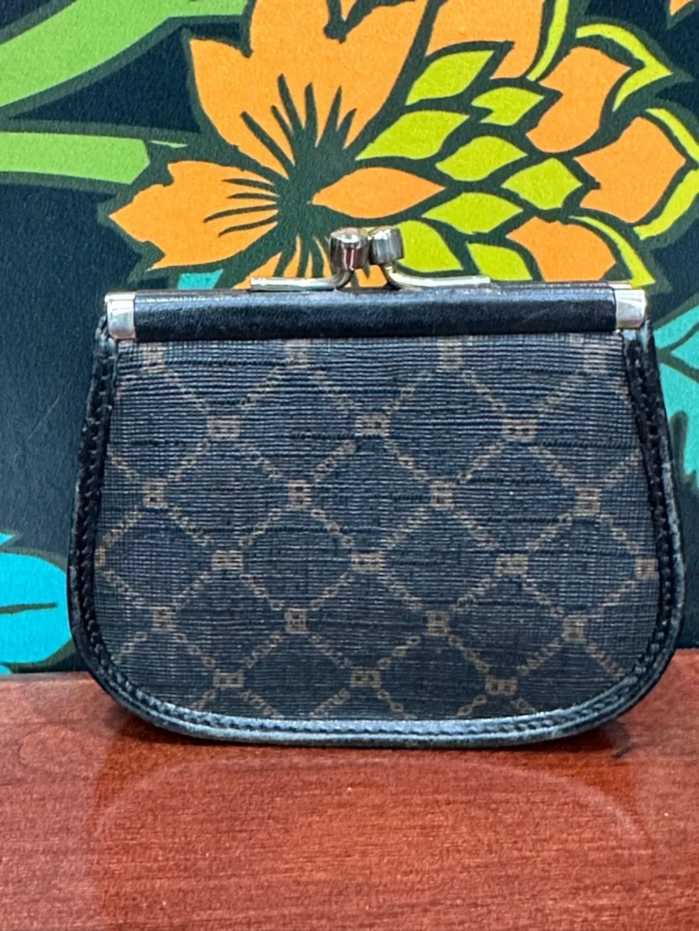Vintage Bally Kiss Lock Coin Purse Monogram Canvas Mini Wallet Clasp Pouch